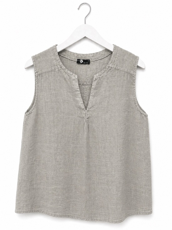 M Made In Italy Tops - Made in Italy 100% Linen Sleeveless V-Neck Top Taupe Size Large